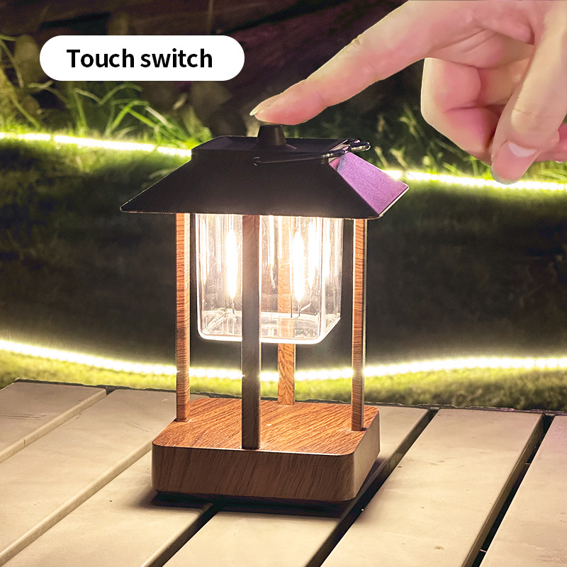 LED Retro Camping Lantern Camping Light Stick Lamp Outdoor  Garden Path Lawn Hanging Wireless Cordless Portable Rechargeable