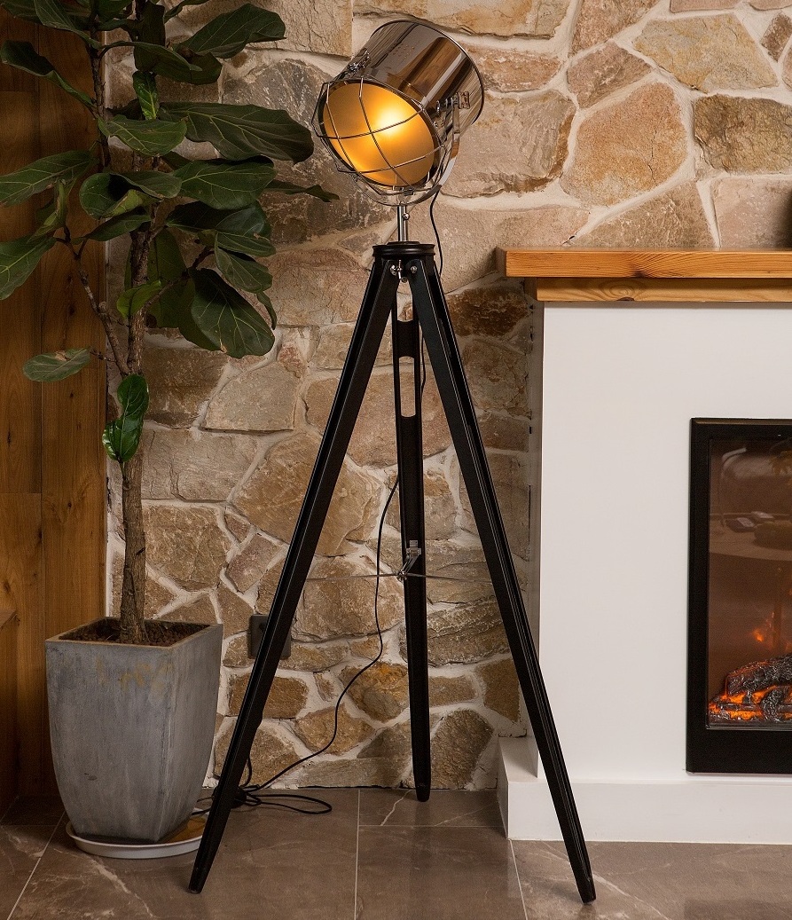 Spot Searchlight with Wooden stainless steel Stand Retro Standing lamp light Tripod Floor Lamp