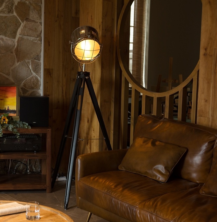 Spot Searchlight with Wooden stainless steel Stand Retro Standing lamp light Tripod Floor Lamp