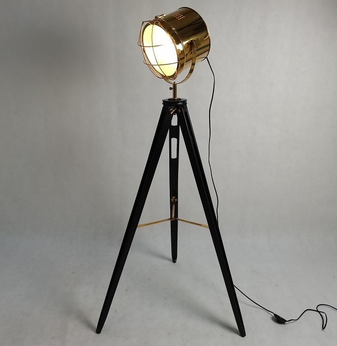 Spot Searchlight with Wooden stainless steel Stand Retro Standing lamp light Tripod Floor Lamp