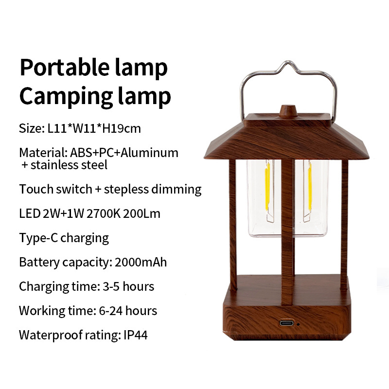 LED Retro Camping Lantern Camping Light Stick Lamp Outdoor  Garden Path Lawn Hanging Wireless Cordless Portable Rechargeable