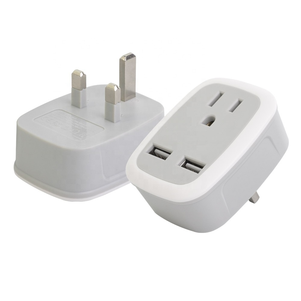 Portable travel plug adapter US to UK Singapore Malaysia Kuwait 2USB Electrical Plugs Socket Charger Universal Travel Adapters