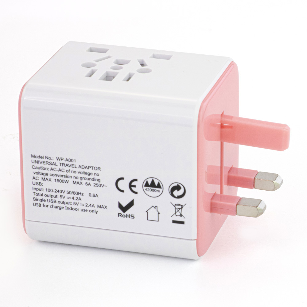 International travel adapter with 3 USB power adapters for  EU/UK/US/Australia travel plugs