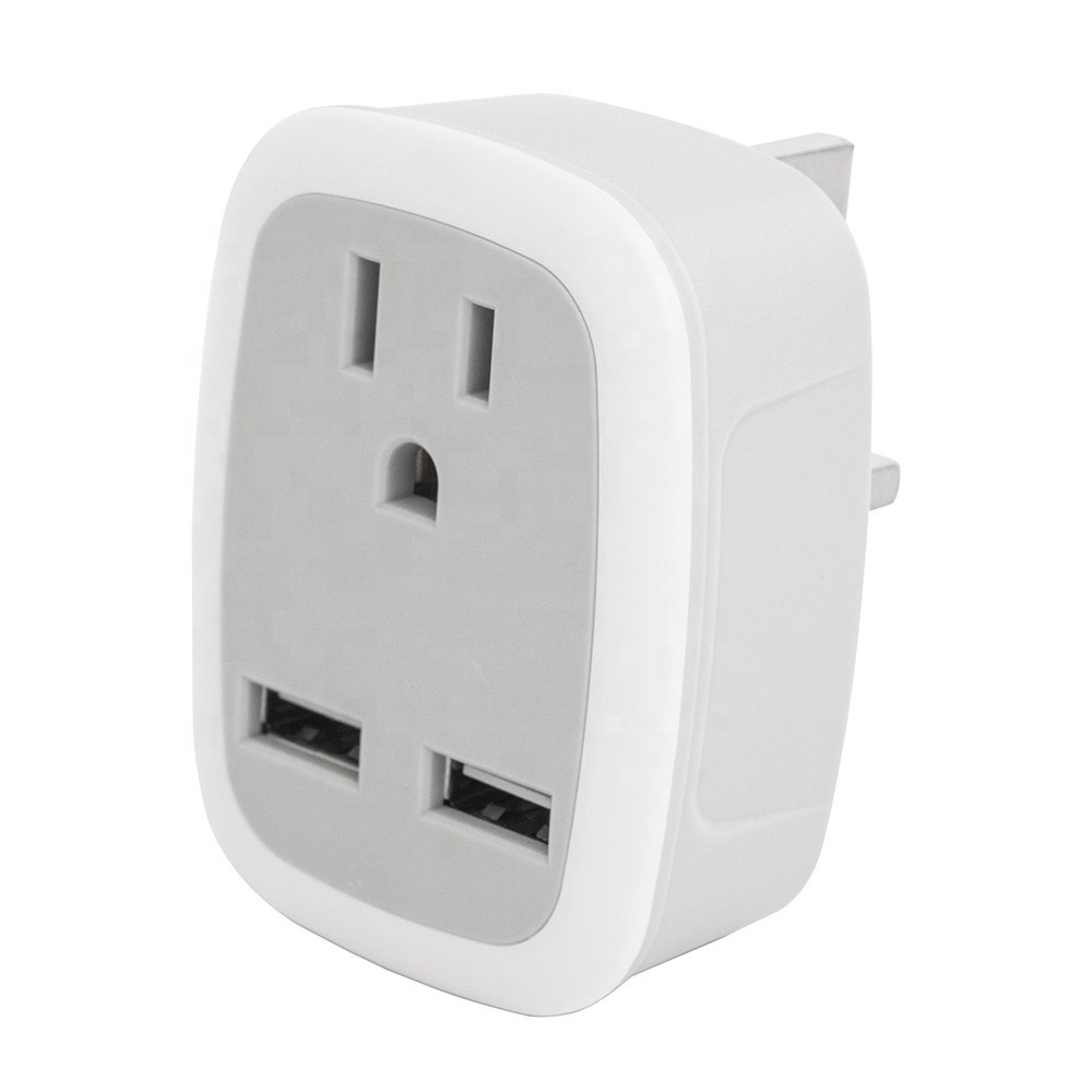 Portable travel plug adapter US to UK Singapore Malaysia Kuwait 2USB Electrical Plugs Socket Charger Universal Travel Adapters