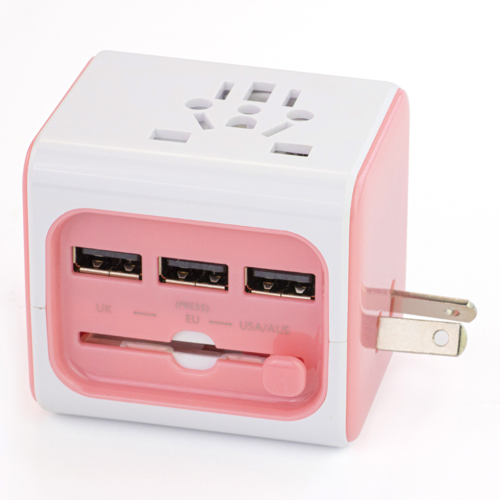 International travel adapter with 3 USB power adapters for  EU/UK/US/Australia travel plugs