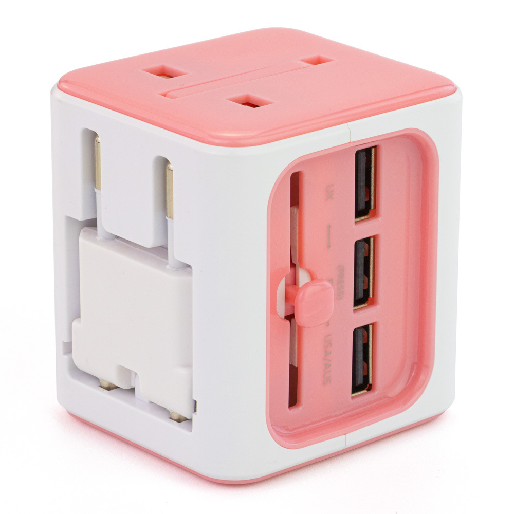 International travel adapter with 3 USB power adapters for  EU/UK/US/Australia travel plugs