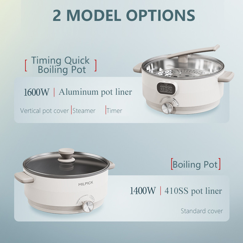 Home household use 1400w 5L big size stainless steel electric thermal multi-function hot pot for sale