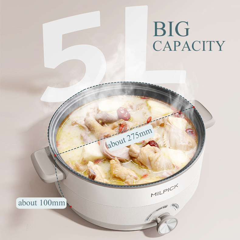 Home household use 1400w 5L big size stainless steel electric thermal multi-function hot pot for sale