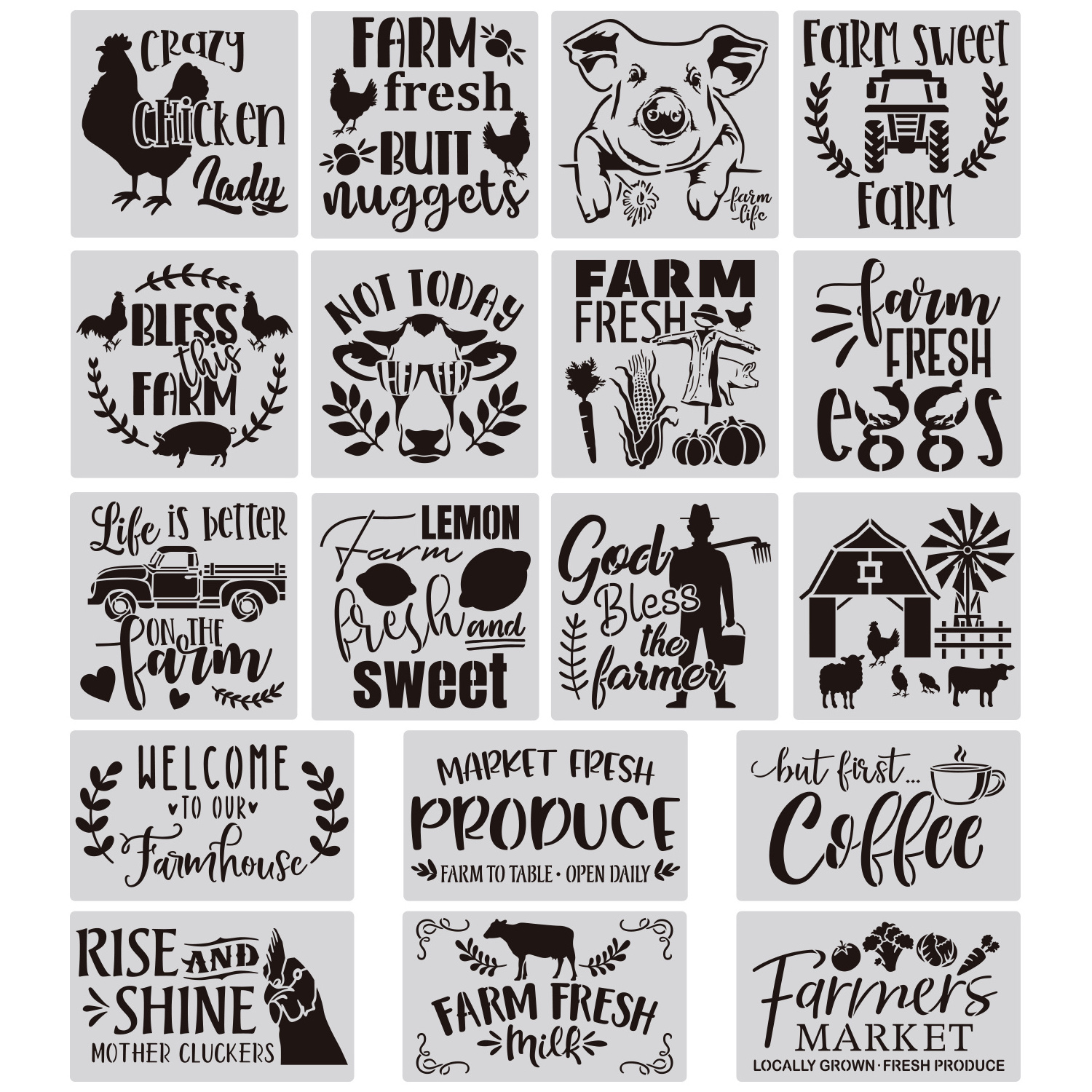 18Pack Plastic Farmhouse Drawing Painting Stencil on Wood Wall Furniture DIY Decorate Farm Home House