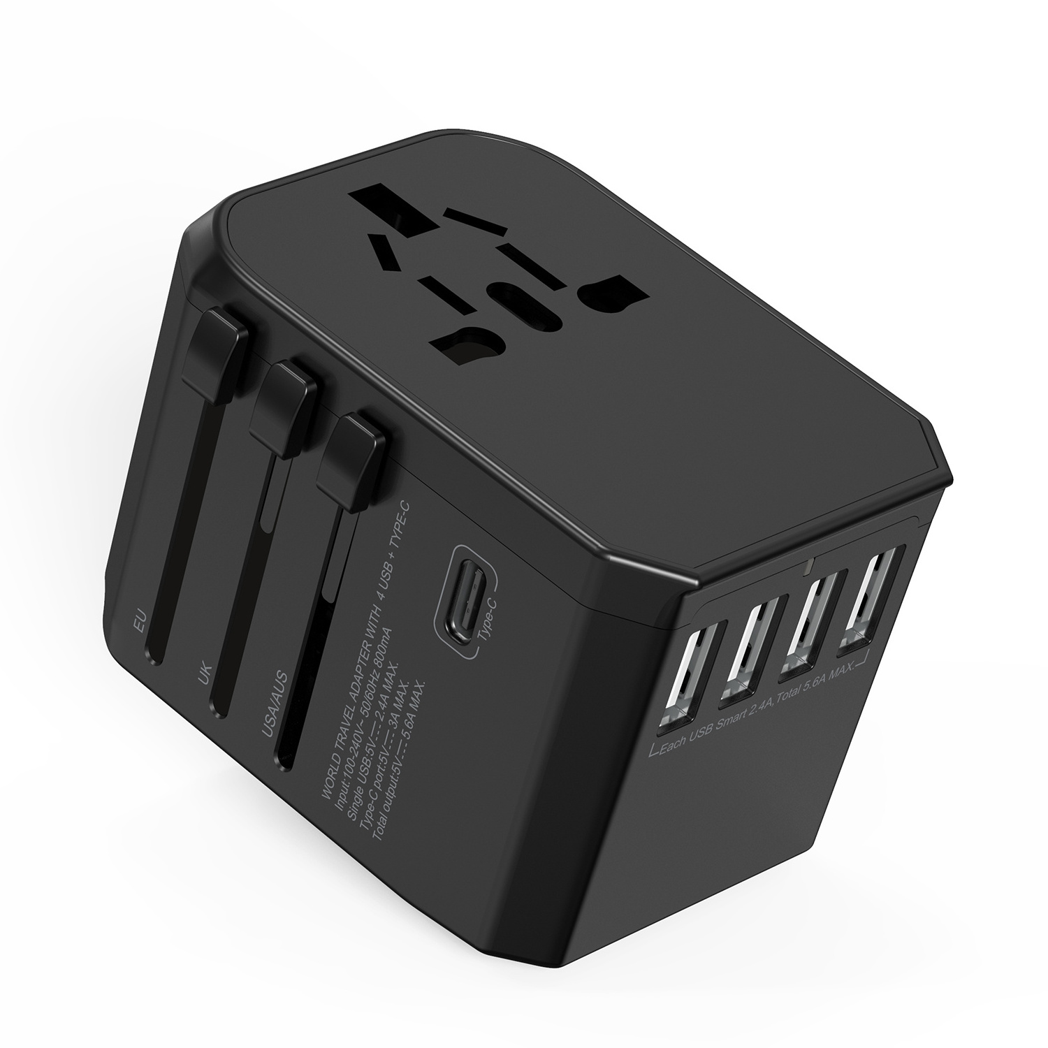 Wontravel Hot Sale 4 USB Smart Power Wall Charger AC Plug Travel Adaptor Universal Travel Adapter with Type C