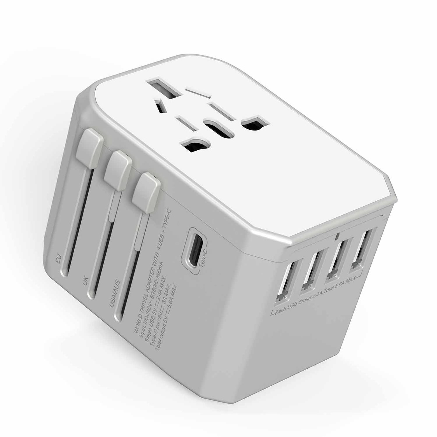 Wontravel Hot Sale 4 USB Smart Power Wall Charger AC Plug Travel Adaptor Universal Travel Adapter with Type C