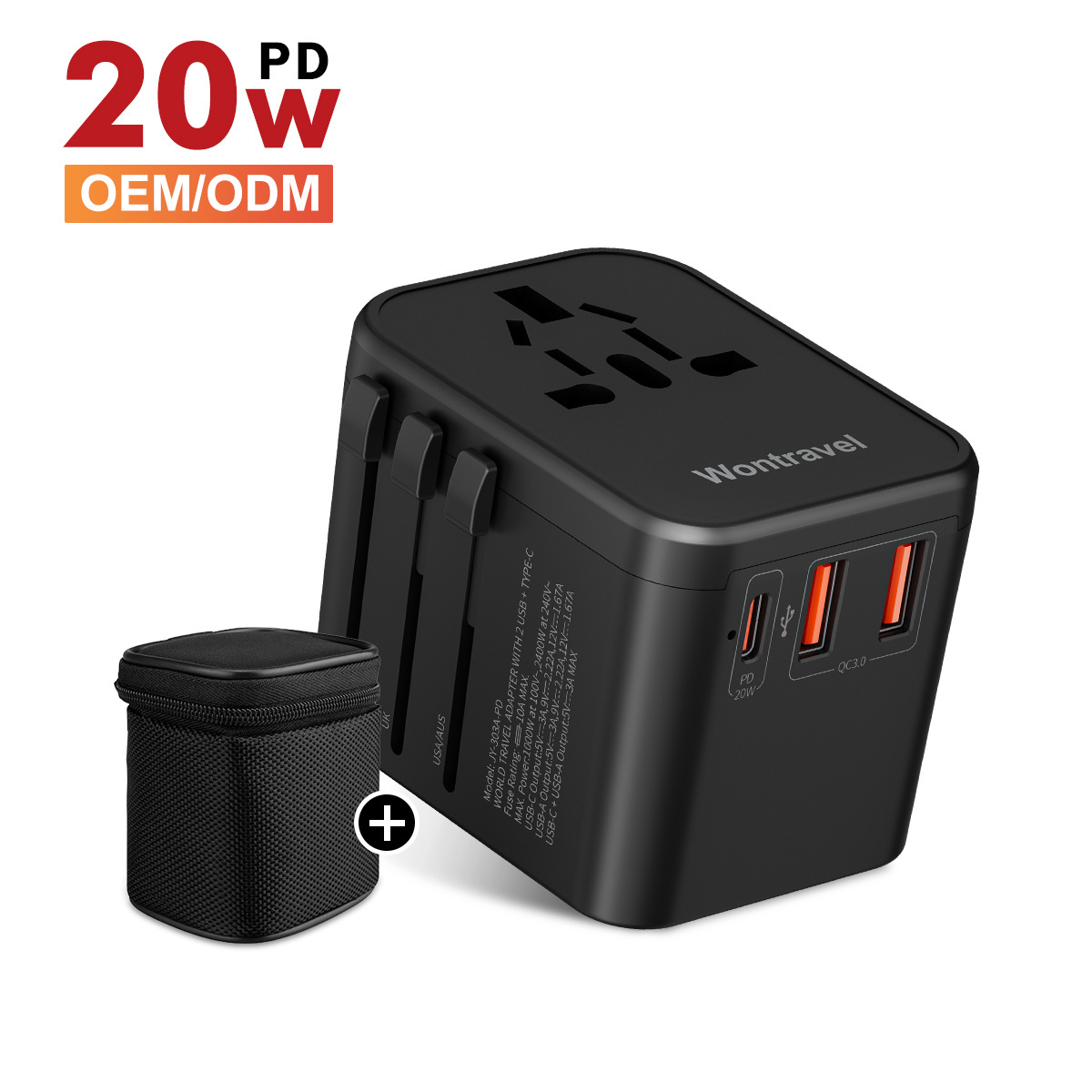 Wontravel Hot Seller 20W PD Universal Travel Adapter Electrical Multi Socket Travel Plug Adaptor