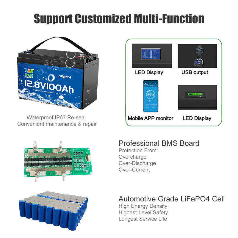 Lifepo4 Battery 12V 100AH Lithium Batteries With BMS and Heated Function for Solar Energy System