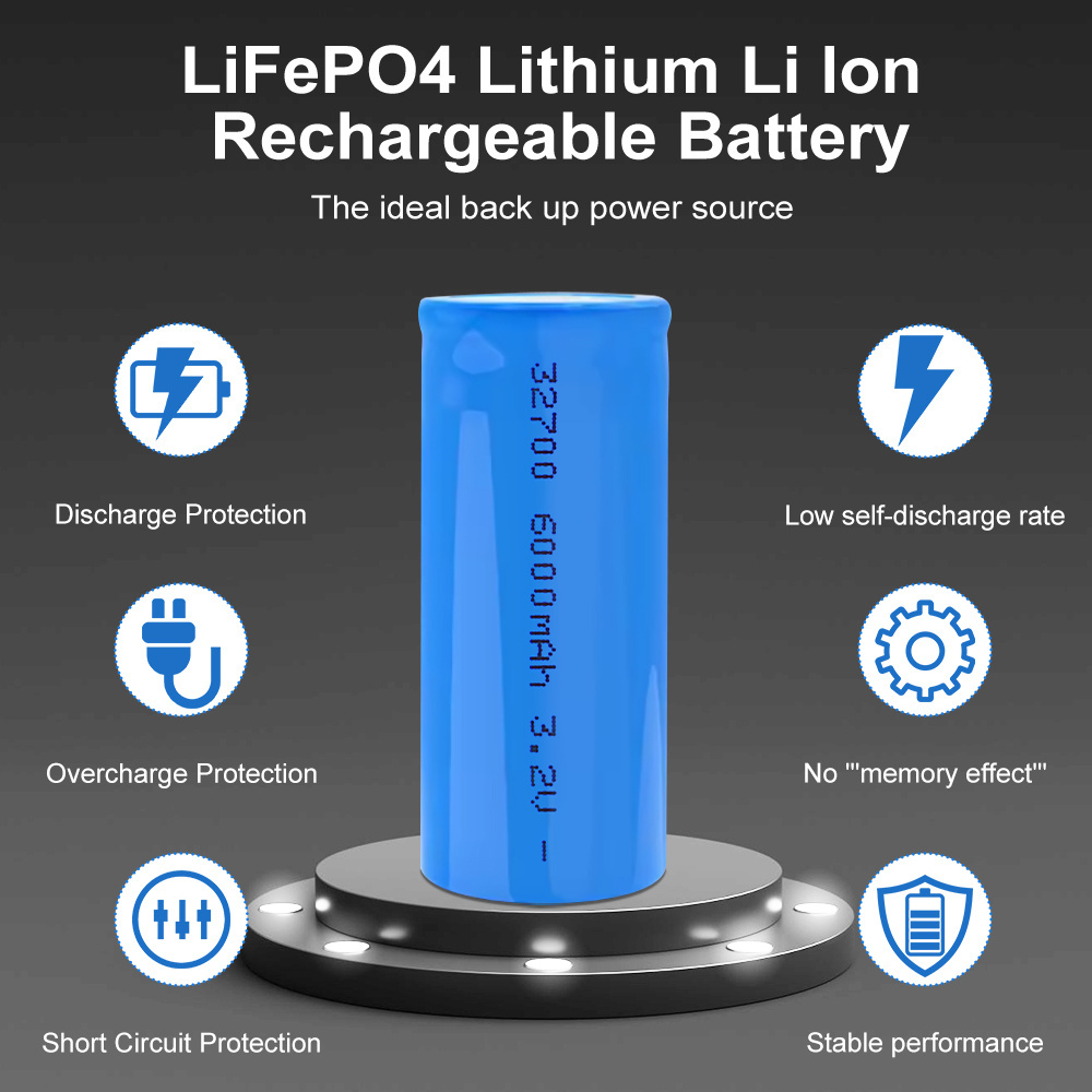 3.2V Lifepo4 Cylindrical Battery Cell 32700 3.2V 5ah 5.5ah 6ah 6000mah Lifepo4 Cell Battery