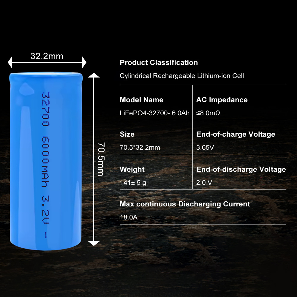 3.2V Lifepo4 Cylindrical Battery Cell 32700 3.2V 5ah 5.5ah 6ah 6000mah Lifepo4 Cell Battery