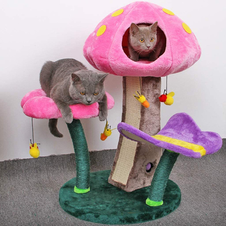 Free samples luxury multi-level simple cat activity mushroom flower condo tree tower with sisal scratching for cat