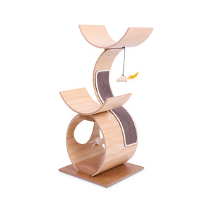 Modern Cat Tree Tower Large Multilevel Cat Scratching Tower With Hammock Wooden Cat Tower Furniture