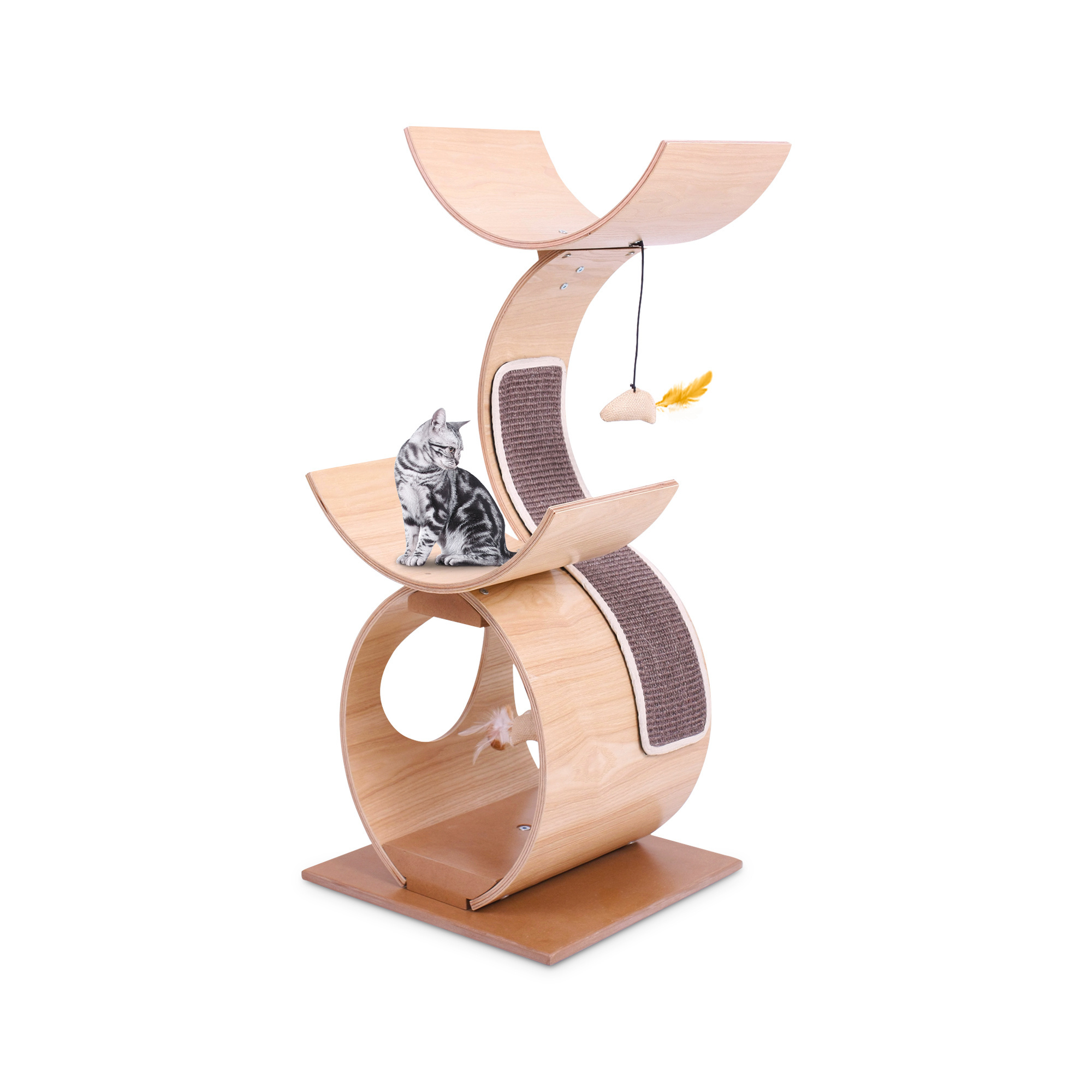 Modern Cat Tree Tower Large Multilevel Cat Scratching Tower With Hammock Wooden Cat Tower Furniture