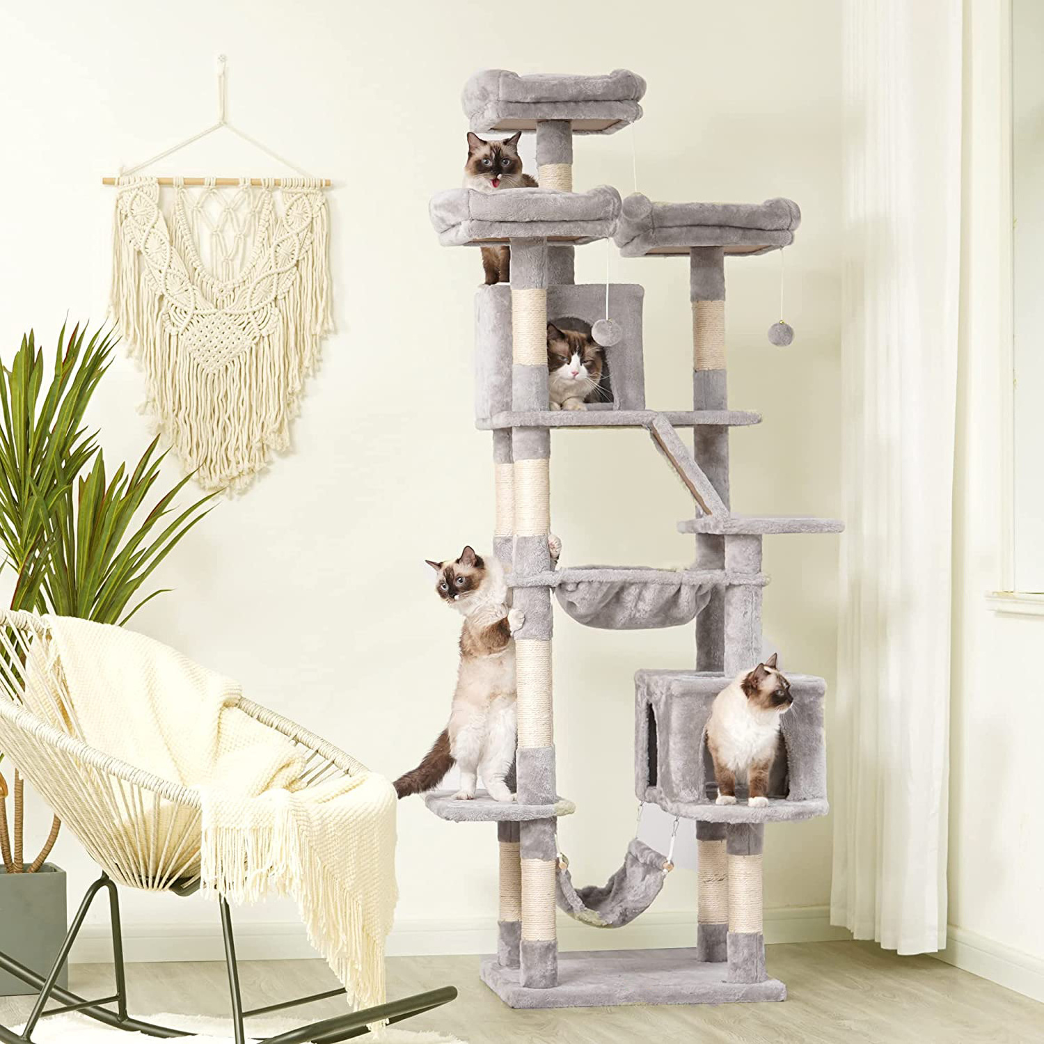 wholesale custom cat scratch post tree scratcher korea cat play condo grey tree tower with hammock bed