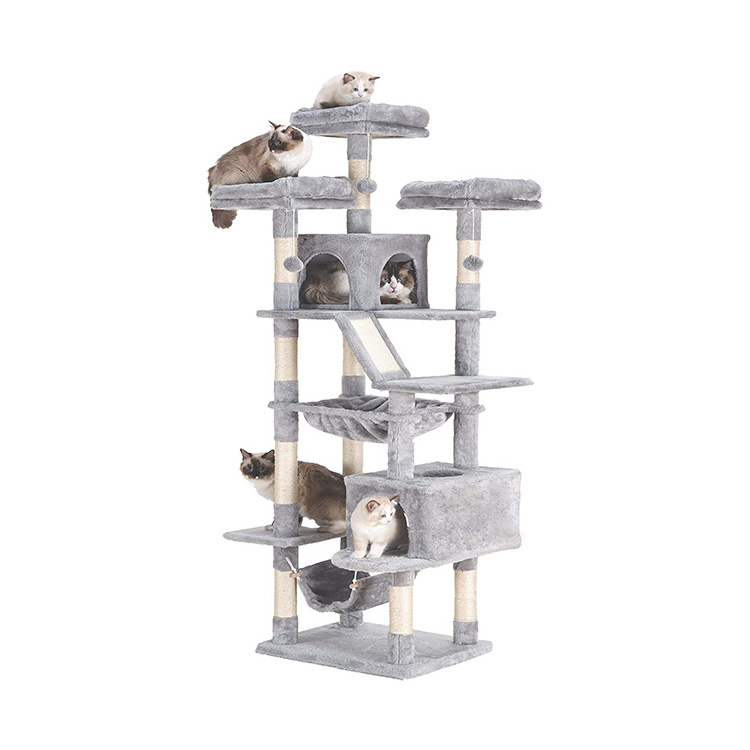 wholesale custom cat scratch post tree scratcher korea cat play condo grey tree tower with hammock bed