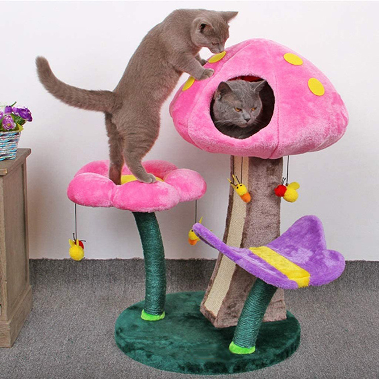 factory dropshipping pet cat mushroom flower scratching tree condo with sisal scratching for morocco