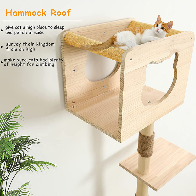 wholesale custom cat scratch post tree scratcher korea cat play wooden condo tree tower wall mounted with hammock bed