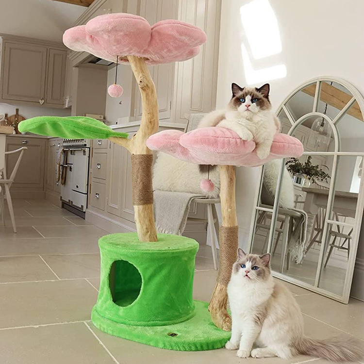 wholesale custom cherry blossoms sisal cat scratch post tree scratcher korea cat play condo tree tower with hammock bed