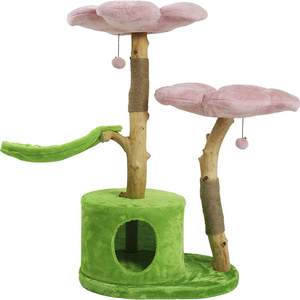 wholesale custom cherry blossoms sisal cat scratch post tree scratcher korea cat play condo tree tower with hammock bed