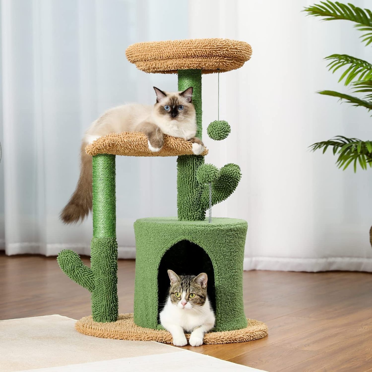 wholesale custom cat scratching post tree scratcher sisal green and brown pet house play condo cat tree tower with 3 hammock bed