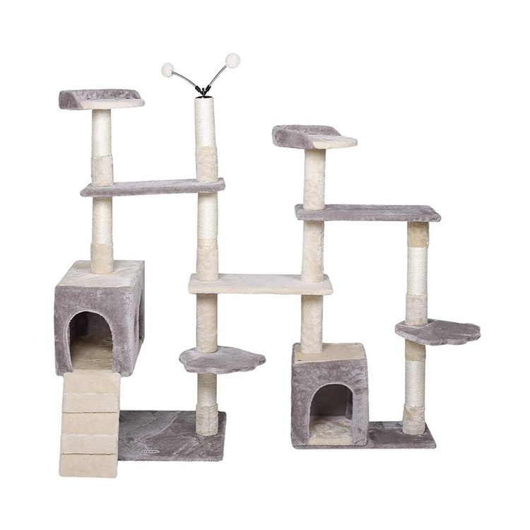 wholesale custom cat scratching brown post tree scratcher sisal pet house play condo luxury cat tree tower with 3 hammock bed