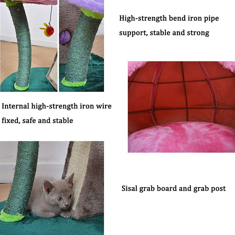 Free samples luxury multi-level simple cat activity mushroom flower condo tree tower with sisal scratching for cat