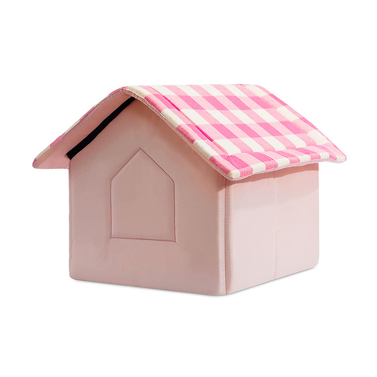 factory customized print luxury foldable pink dog princess house bed fashion warm pet cat house bed