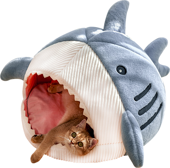 Wholesale Luxury Premium Non-slip Winter Warm Enclosed Semi-closed Shark Shape Pet Dog Cute Cats Nest Cave Bed