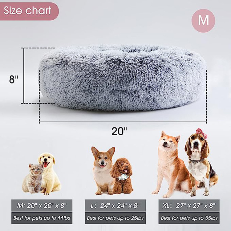 manufacturer custom modern grey plush donut pet boucle dog bed washable soft fuzzy calming luxury dog house beds large