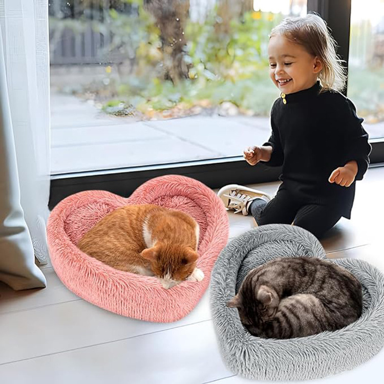 supplier lot heavy duty grey heart shape plush dog bed multi size pet bed xl xxl 3xl orthopedic dog cot with pillow for sale