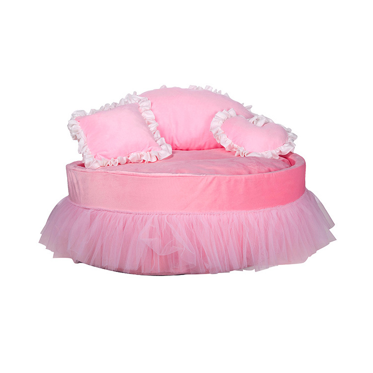 hot selling luxury pink princess pet bed folding portable dog couch bed sofa easy clean deluxe dog cushion beds with pillow