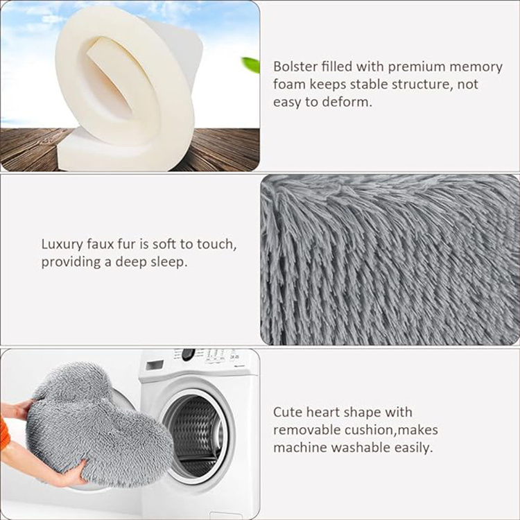 supplier lot heavy duty grey heart shape plush dog bed multi size pet bed xl xxl 3xl orthopedic dog cot with pillow for sale