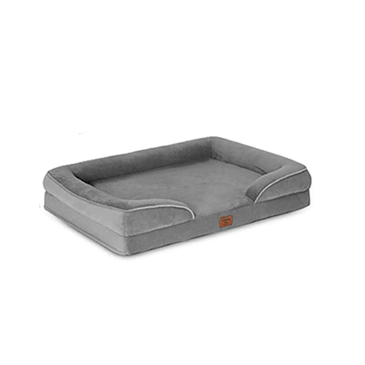 factory custom high quality breathable orthopedic grey chenille cooling gel and memory foam pet dog wholesale square bulk beds