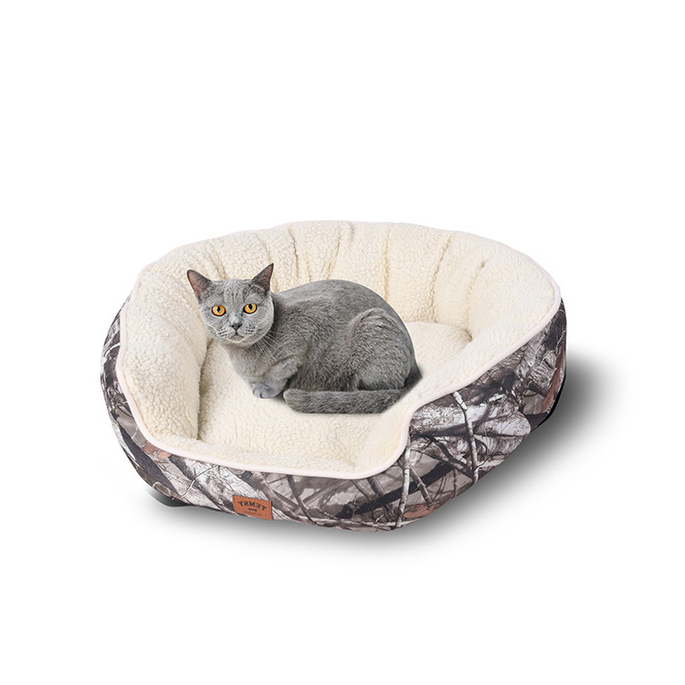 free samples custom chew proof durable CAMO fabric rectangle dog bed anti slip fluffy small sofa pet couch bed