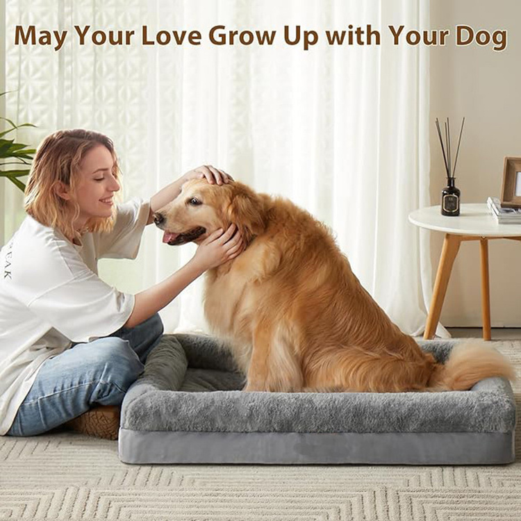 manufacturer custom modern grey plush oversized pet boucle dog bed washable soft fuzzy calming luxury dog house beds large