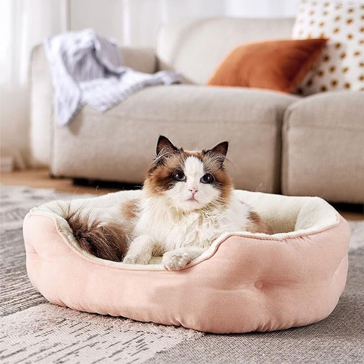 suppliers indestructible calming dog bed chew resistant round pink suede pet bed medium size cat snuggle bed with sheet