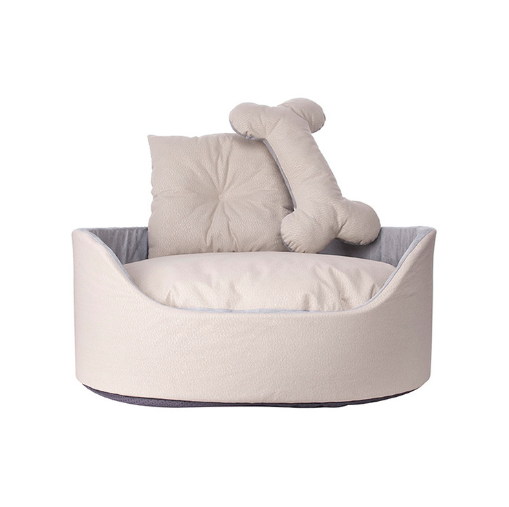 LOW MOQ custom top selling luxury dropshipping high quality soft pet products new arrival beige faux suede oval dog bed