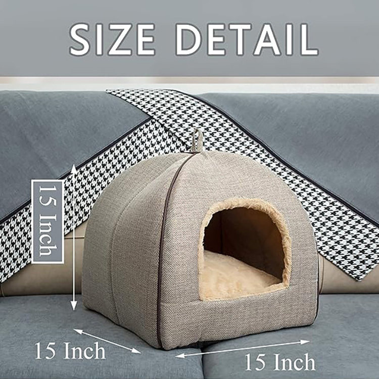 wholesale custom high quality foldable cozy cocoon burrow dog cave beds fashion grey hooded pet dog house bed with cushion