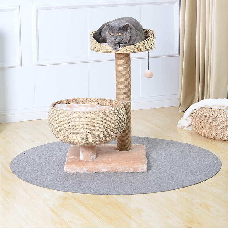 wholesale custom cheap rattan cat house paper rope scratcher houses tower cats tree in beige/pink/purple color