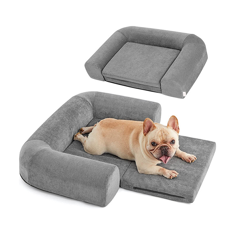 big comfortable grey folding dog sofa bed giant eco friendly premium pet anxiety proof orthopedic bed for mother dog