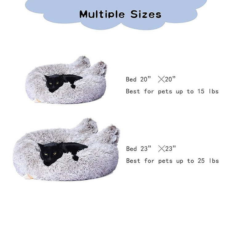 suppliers custom high quality soft fluffy donut cat bed plush brown white pet cushion round washable cat dog bed