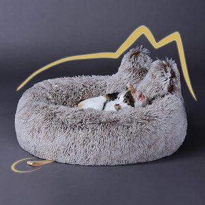 suppliers custom high quality soft fluffy donut cat bed plush brown white pet cushion round washable cat dog bed