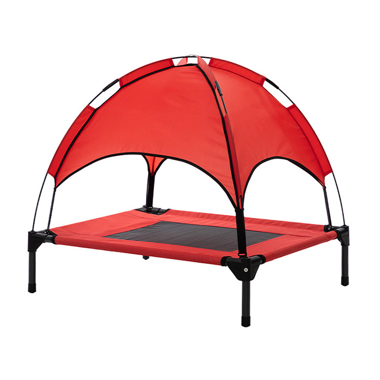 Suppliers metal frame outdoor travel durable elevated pet dog bed grey red oxford raised pet cot tent for large dogs