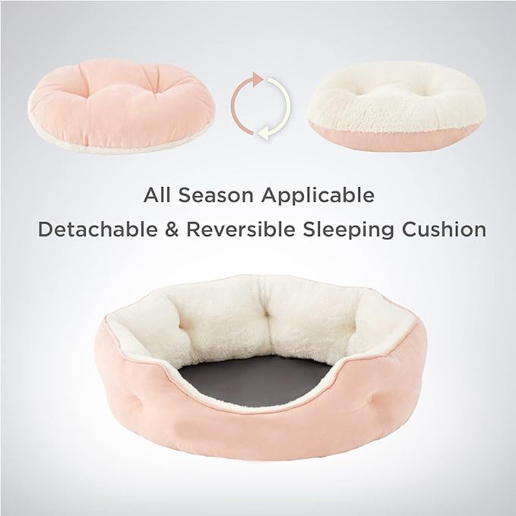 suppliers indestructible calming dog bed chew resistant round pink suede pet bed medium size cat snuggle bed with sheet