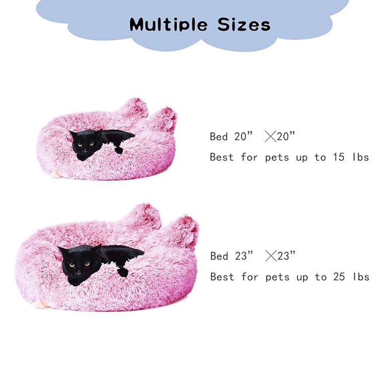 wholesale new luxury comfort cozy plush pink cute ears calming pet beds cushion nest round donut pet bed anti anxiety for cat